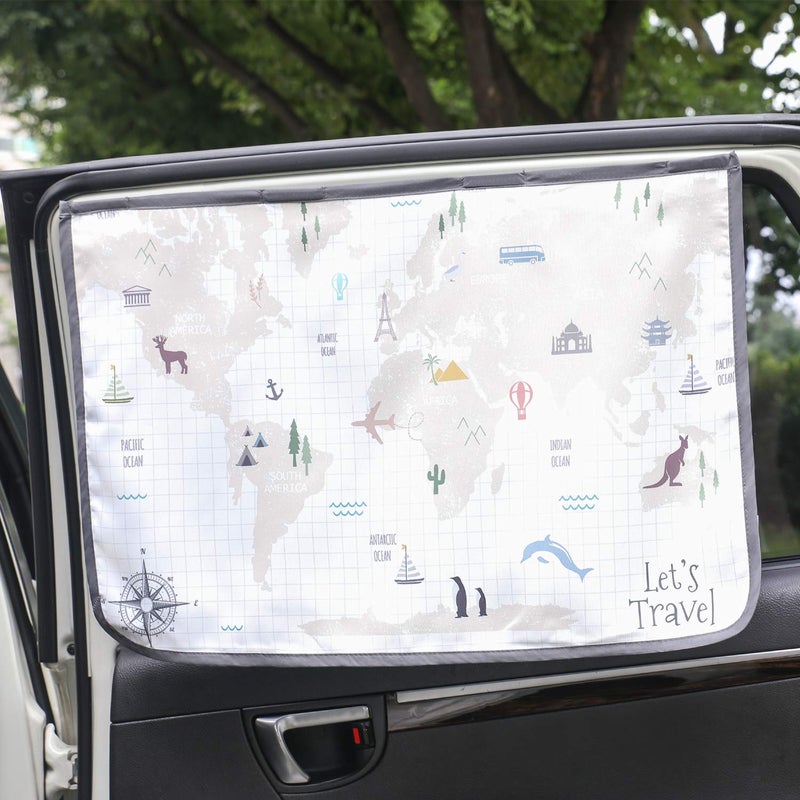 BEBEDECO Magnetic Car Sun Shade Curtain for Side Window â€“ Sun Blocker and UV Protector for Baby, Kids, and Pets â€“ Universal Fit with Built-in Magnets for Steel-Framed Door (WorldTravel) - Image 1